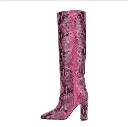 Pointed Toe Slip On Leather Knee High Boots for Women