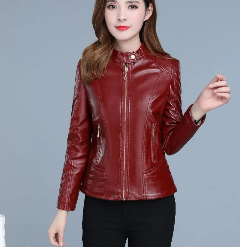 Slim Fit Cropped Faux Leather Coat