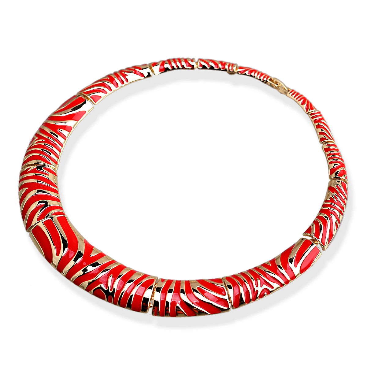 Gold Plated Zebra Stripe Enamel Collar Necklace for Women