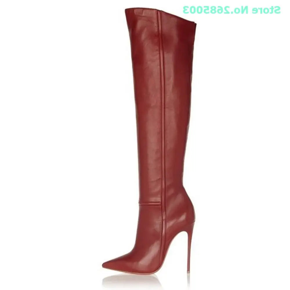 Pointed Toe Stiletto Knee High Side Zipper Boots For Women