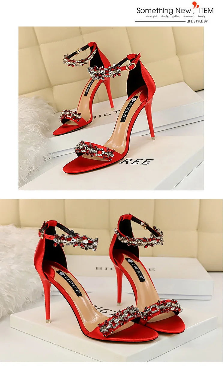 Rhinestone Open Toe Stiletto Heel Sandals for Women