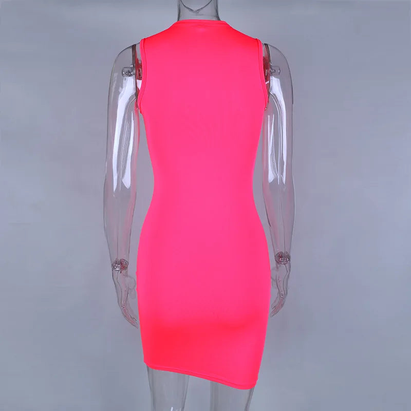 Neon Pink Sleeveless Party Bodycon Mini Dress for Women