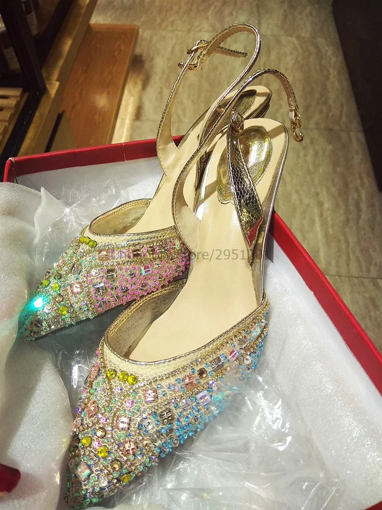 Elegant Sparkling Beaded Ankle Strap High Heel Wedding Pumps for Women