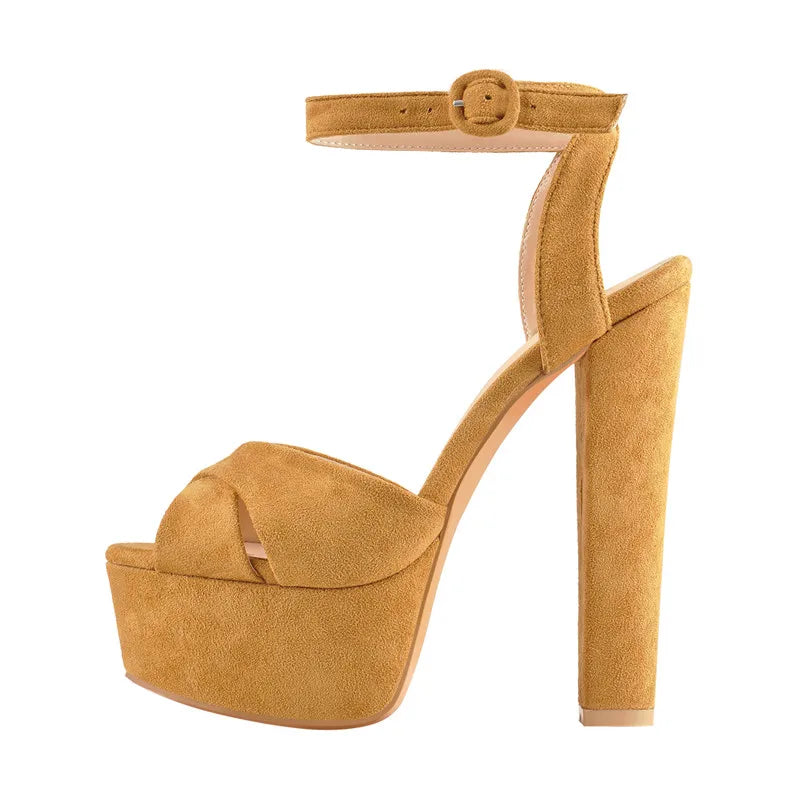 Crisscross Platform Buckle Sandals with Peep Toe for Women