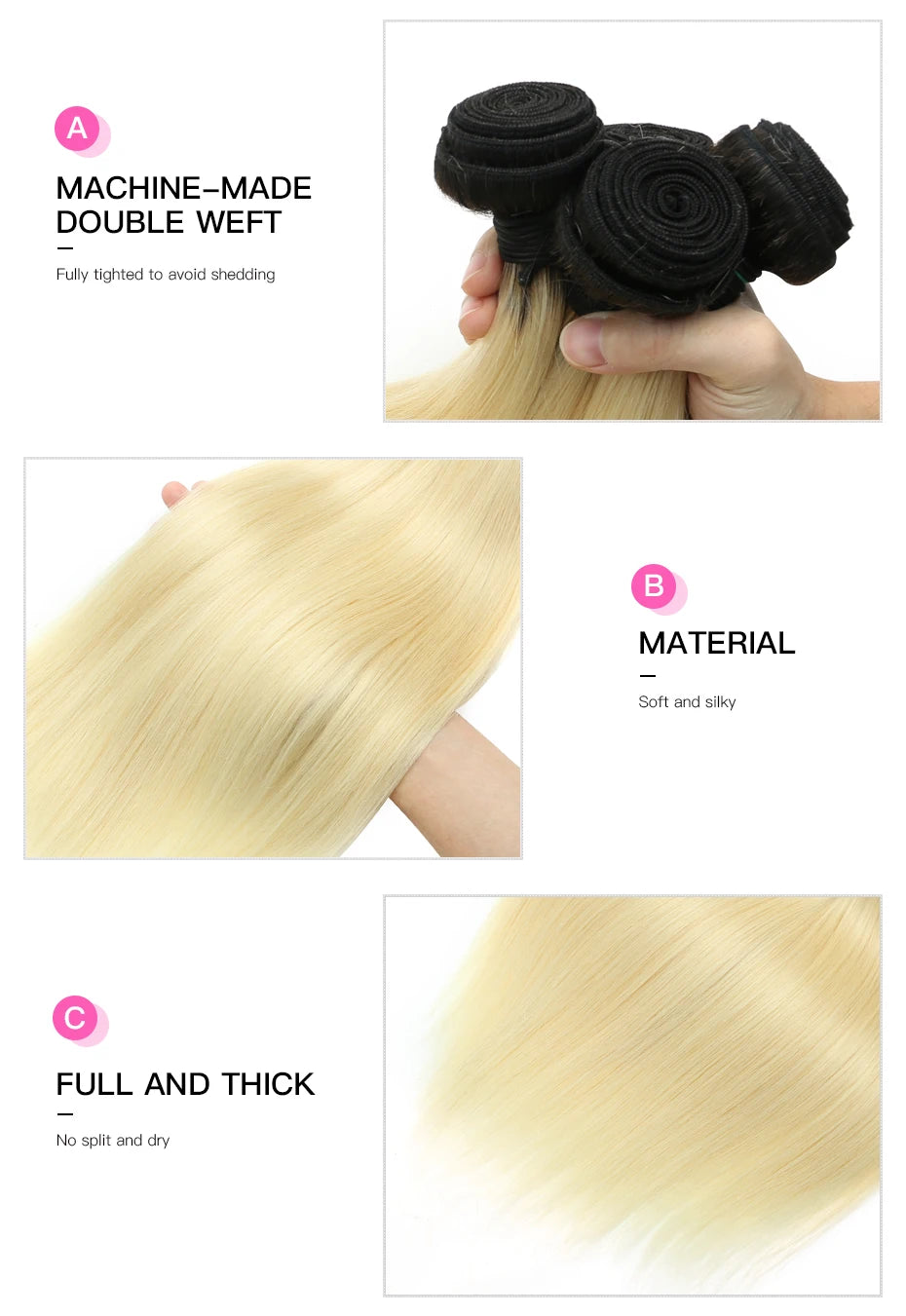 Dark Root Blonde Ombre Straight Hair Bundles With Lace Frontal For Women