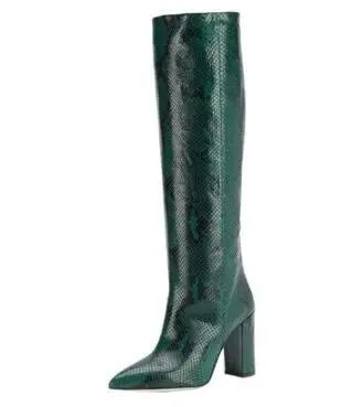 Pointed Toe Slip On Leather Knee High Boots for Women