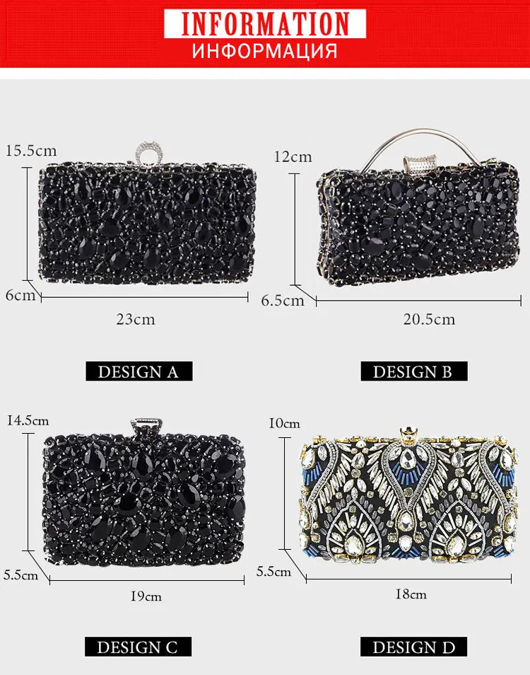 Women Clutch Evening Bag Beaded Crystal Lady Wedding Purse Rhinestones Handbags Silver Black Evening Clutch Bags for Women