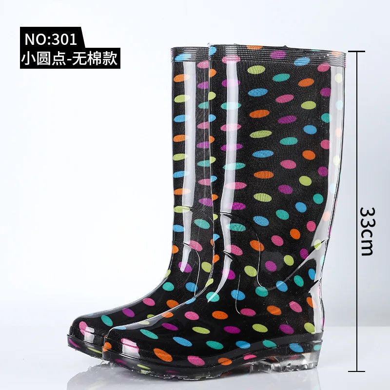 Warm Floral Platform Rain Boots
