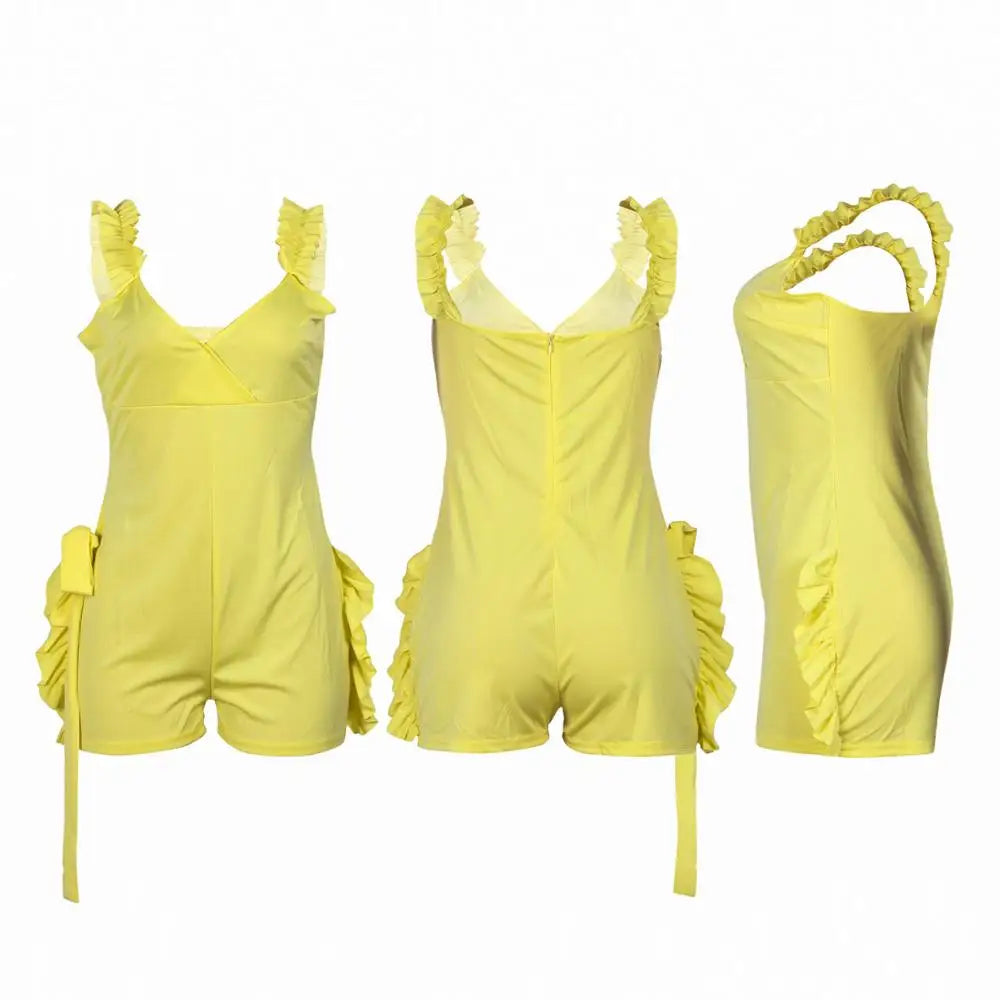 Ruffle Bow Crop Top and High Waist Shorts Set for Women