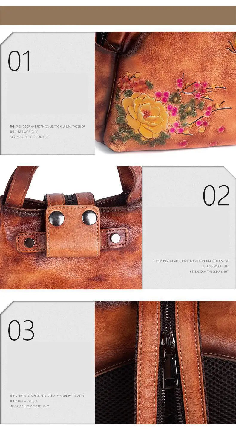 Genuine Leather Embossed Vintage Shoulder Bag for Women
