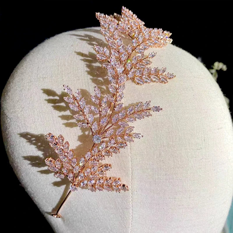 Sophisticated Crystal Leaf Wedding Headband for Women