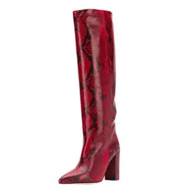 Pointed Toe Slip On Leather Knee High Boots for Women