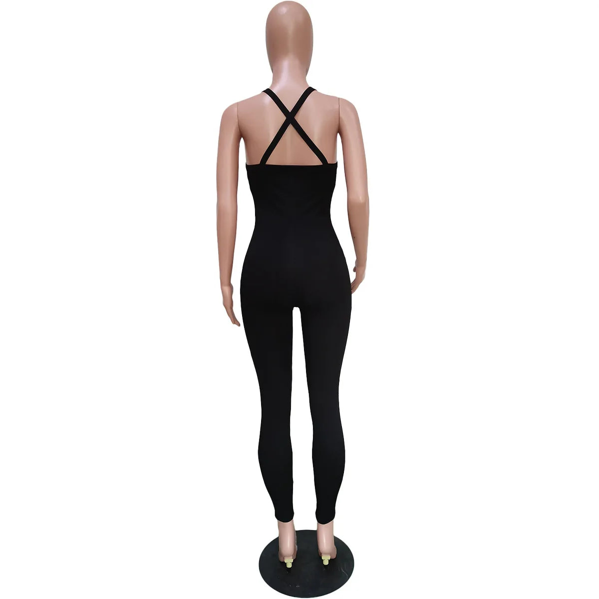 Sleeveless V Neck Criss Cross Back Jumpsuit For Women