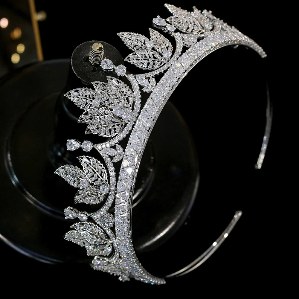 Delicate Leaf Design Crystal Bridal Crown for Women