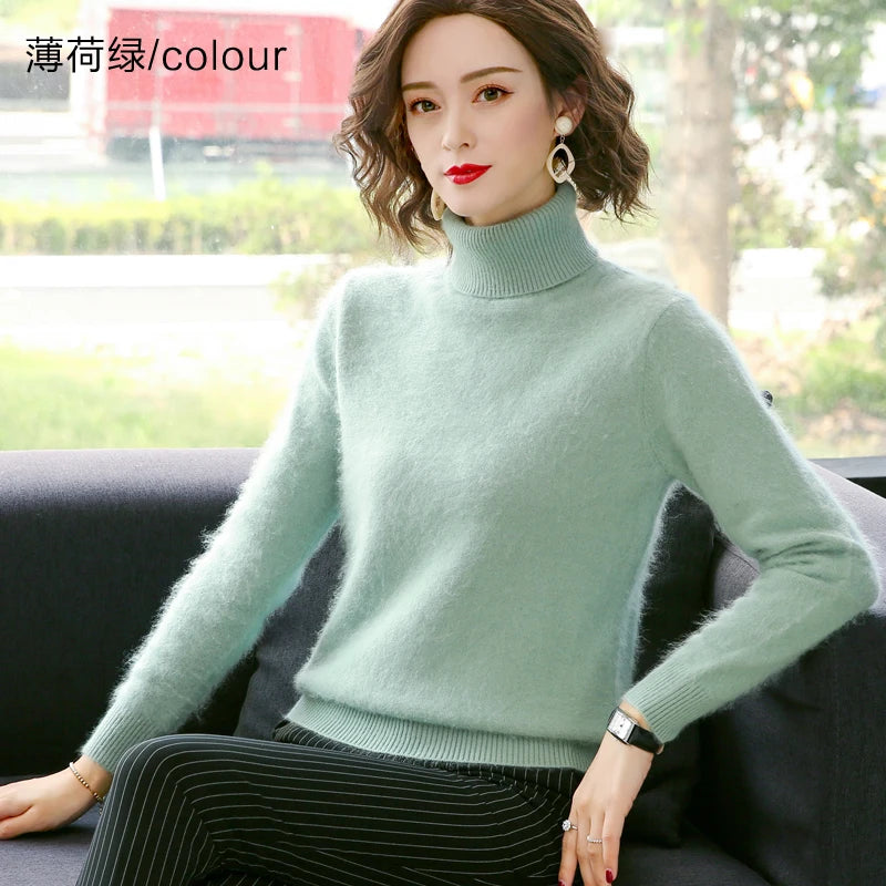 Warm High Collar Heavyweight Knit Pullover Sweater for Women