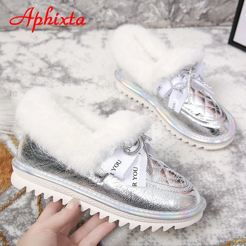 Waterproof Silver Bling Warm Plush Snow Boots for Women