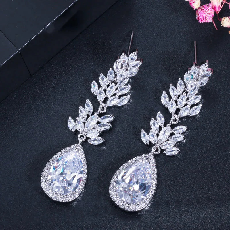Long Black Crystal Drop Earrings