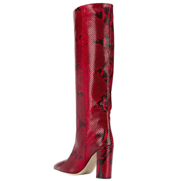 Pointed Toe Slip On Leather Knee High Boots for Women