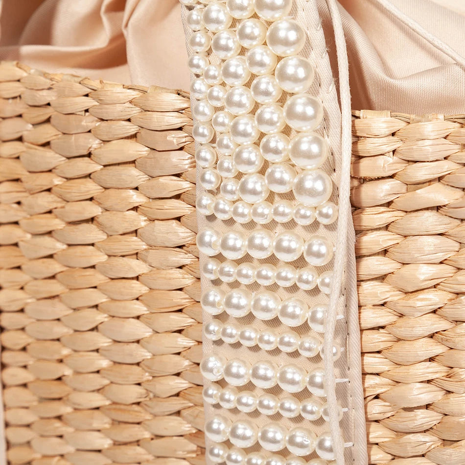 Delicate Handwoven Beaded Straw Tote Bag for Women