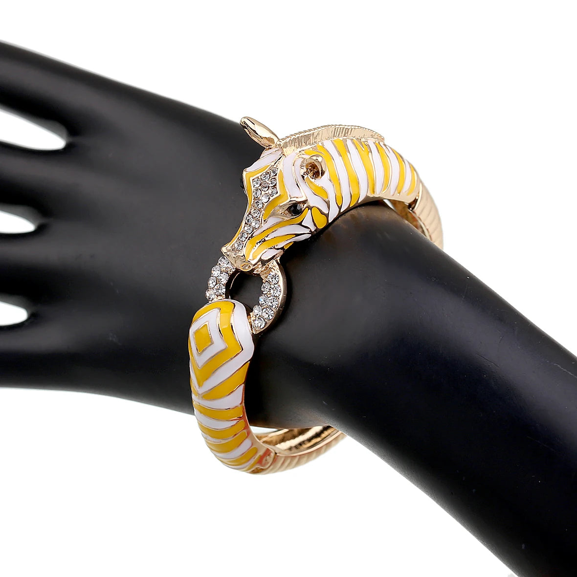 Gold Plated Crystal Zebra Style Cuff Bracelet for Women
