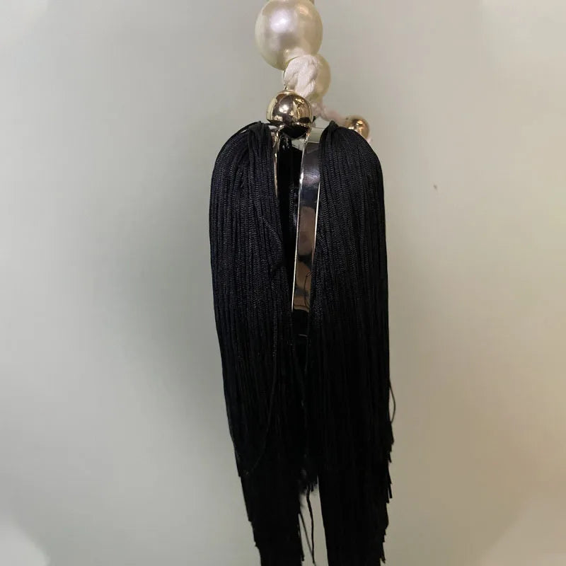 Top Metal Frame Shell Handbags Female Pearl strap Women Trend Shoulder Long Tassel Bags Ladies Daily Fringe Bags Hand Purse Bags