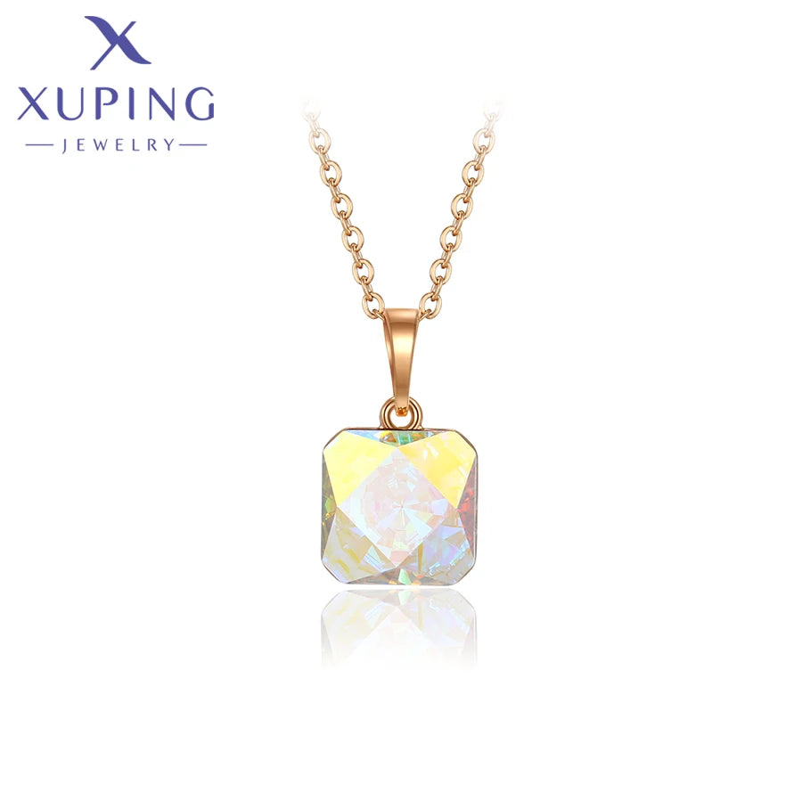 Square Crystal Pendant Necklace