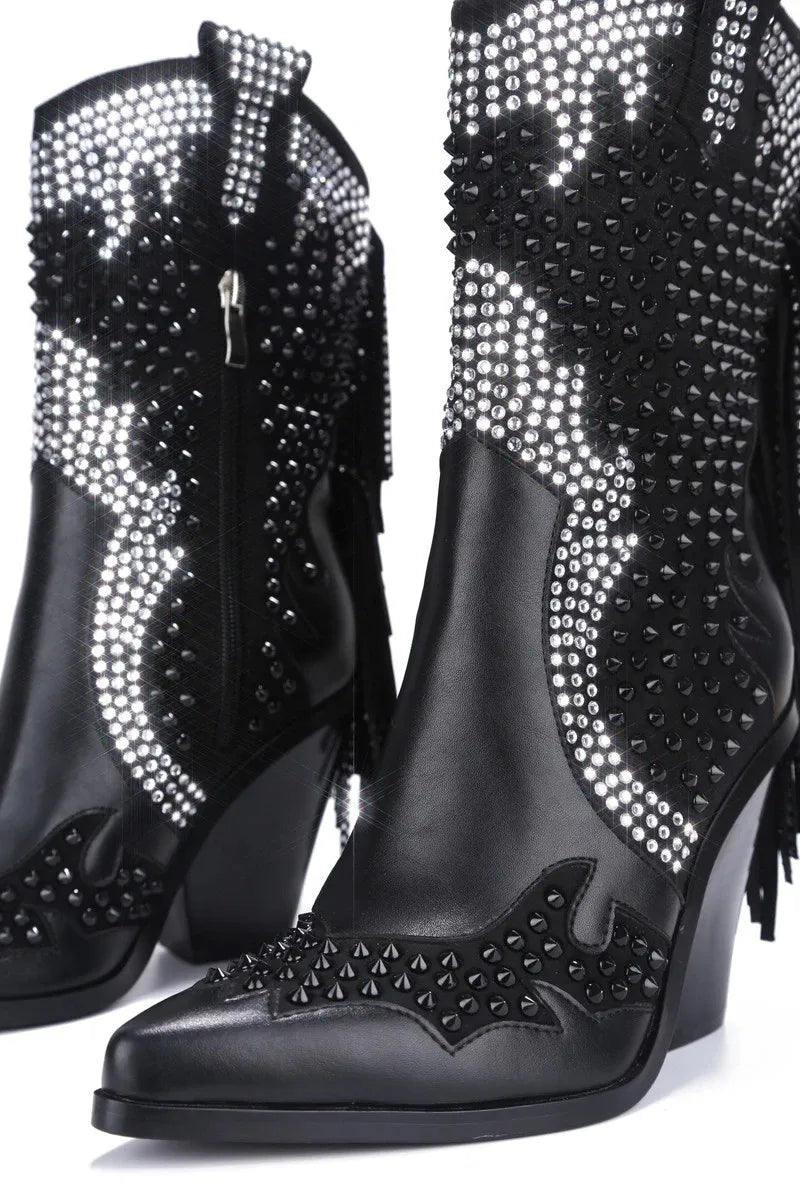 Western Rhinestone Fringe Over The Knee Boots For Women