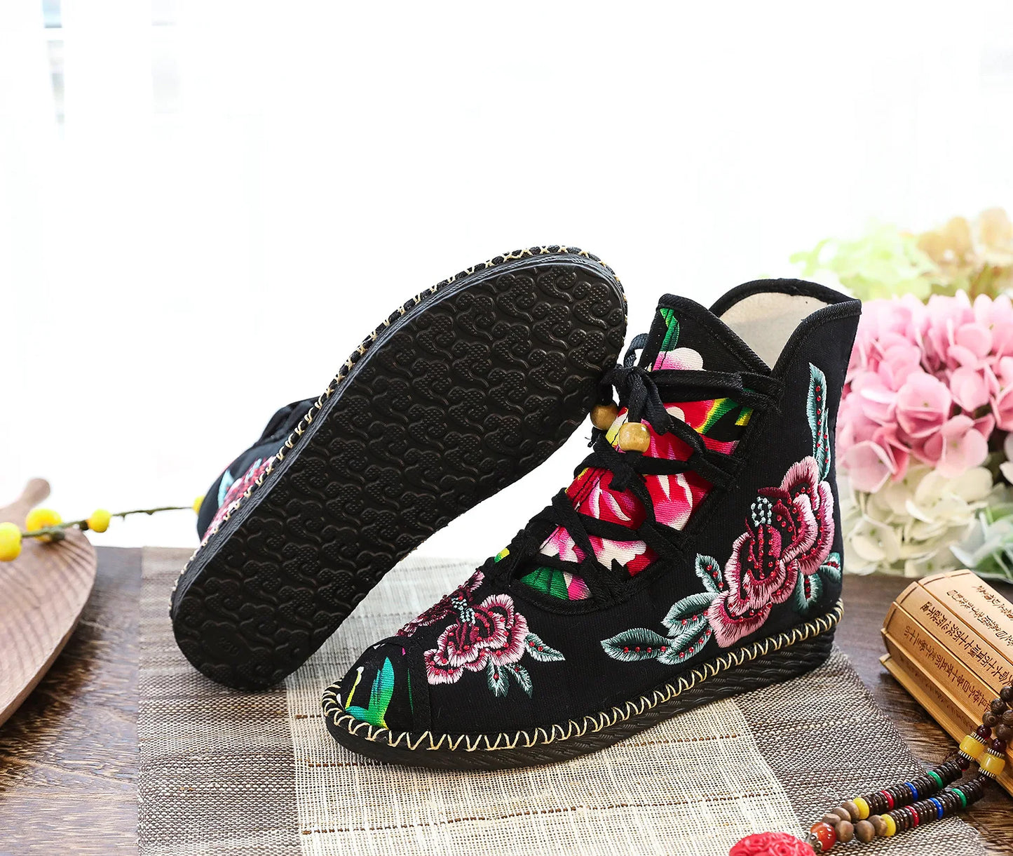 Vintage Floral Canvas Wedge Boot