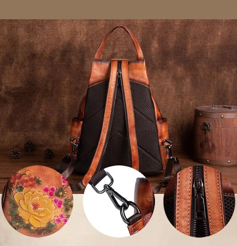 Genuine Leather Embossed Vintage Shoulder Bag for Women