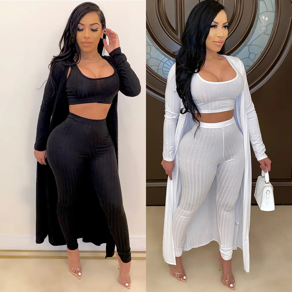 Slim Knit Three Piece Summer Lounge Outfit Set for Women