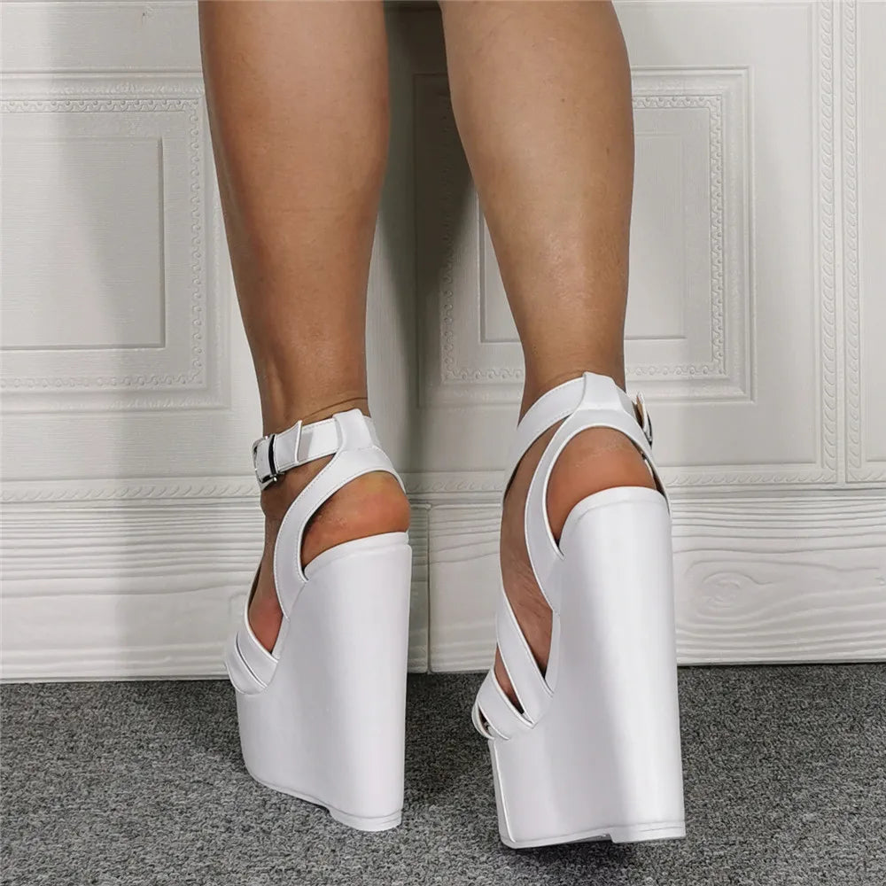 Comfortable Cushioned White Wedge Sandals With Cross Straps For Women
