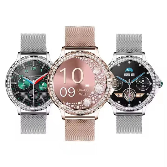 2025 Women Watch 1.3 Inch Alloy Case 360x360 HD Screen BT Call NX19 Smartwatch Elegant Lady Smart Fitness Bracelet