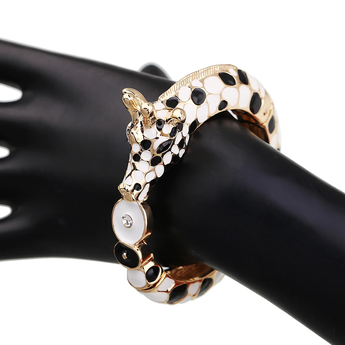 Gold Plated Zebra Enamel Statement Cuff Bracelet for Women