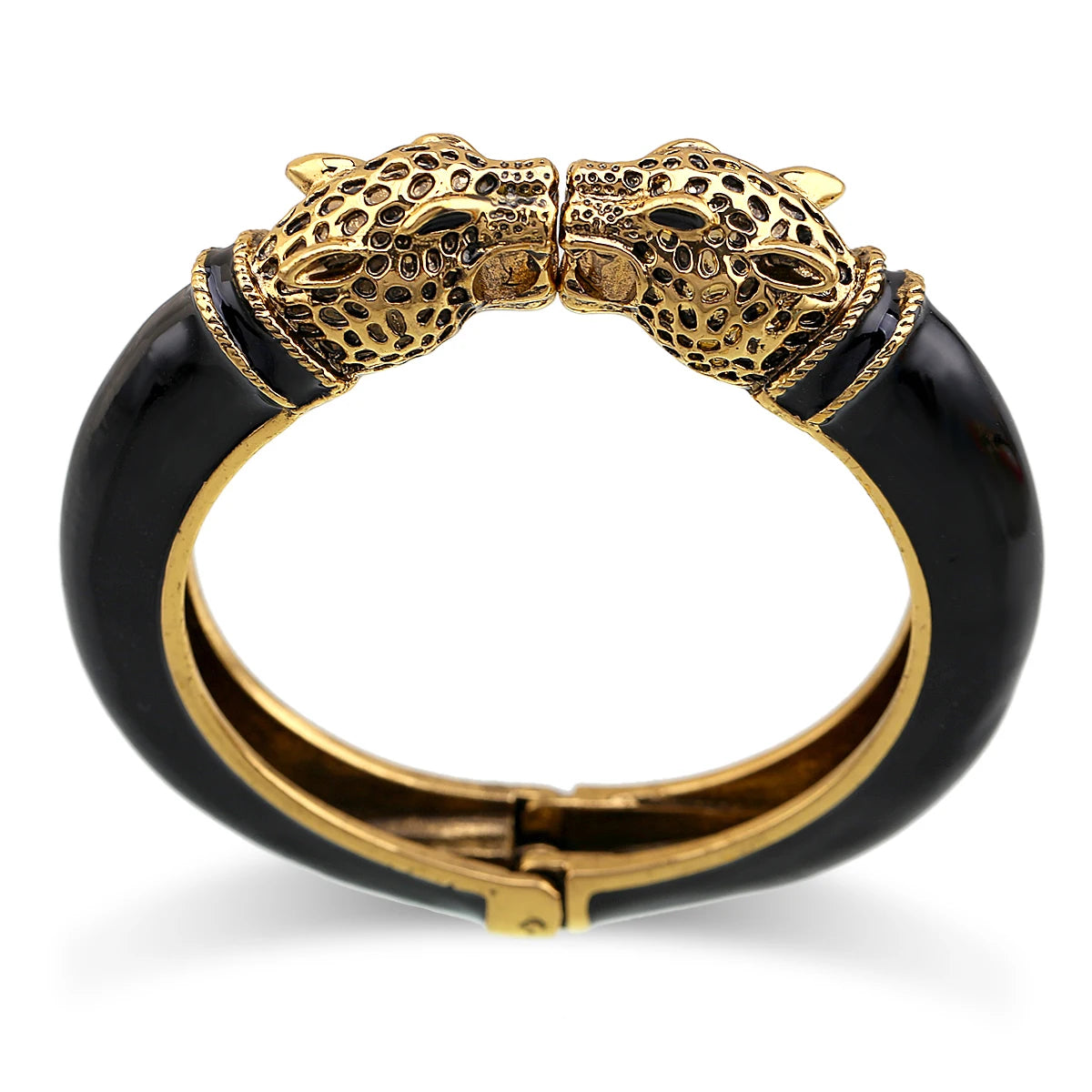 Double Leopard Head Enamel Cuff Bracelet for Women