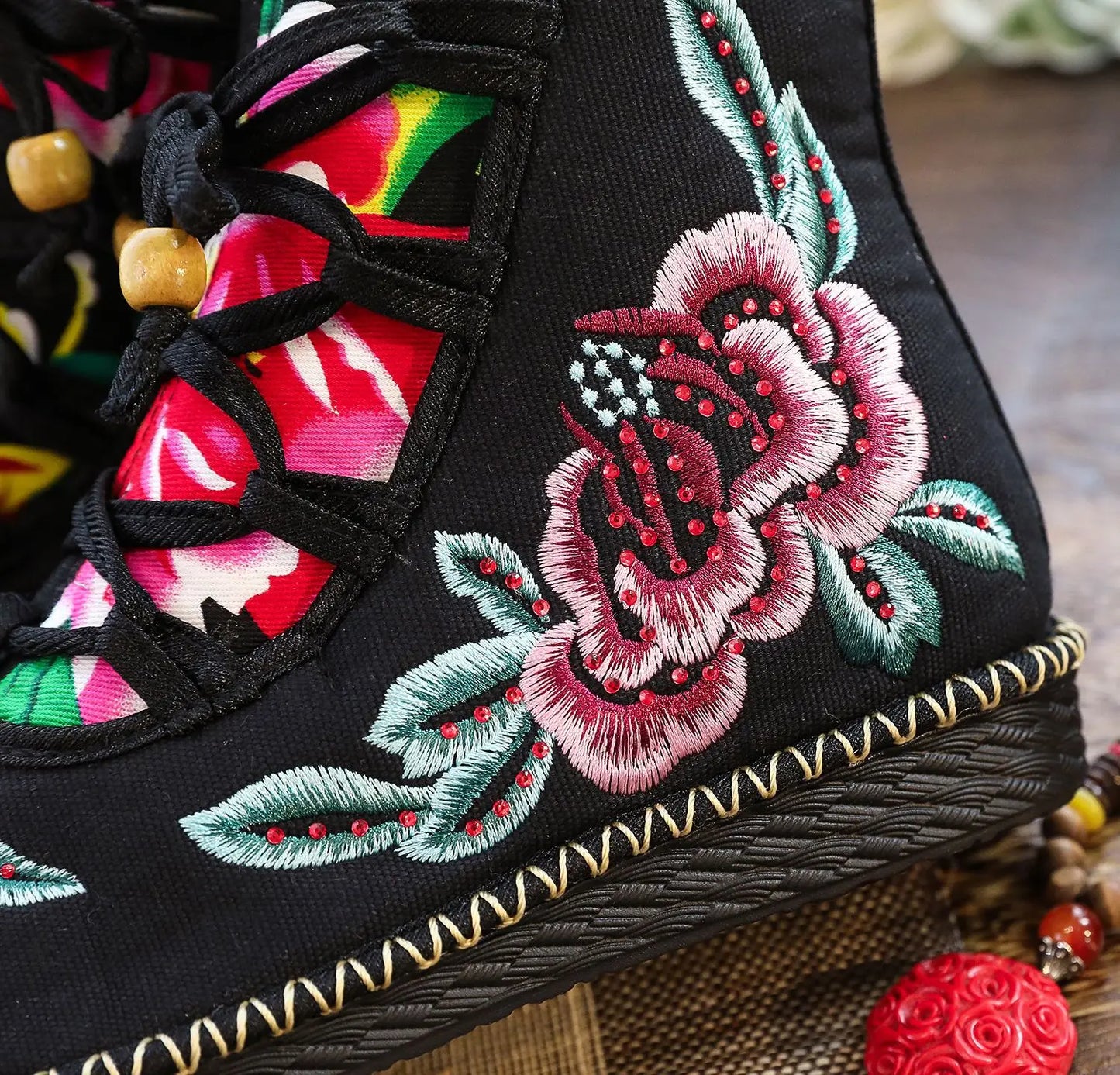 Vintage Floral Canvas Wedge Boot
