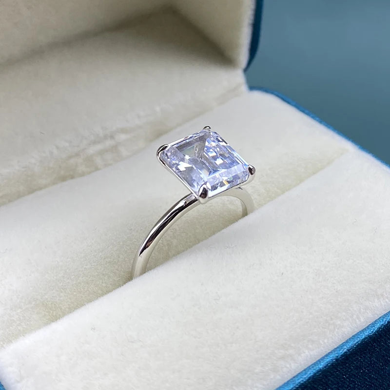 PANSYSEN White/Yellow/Rose Gold Color Luxury 8x10MM Emerald Cut AAA Zircon Rings for Women 100% 925 Sterling Silver Fine Jewelry