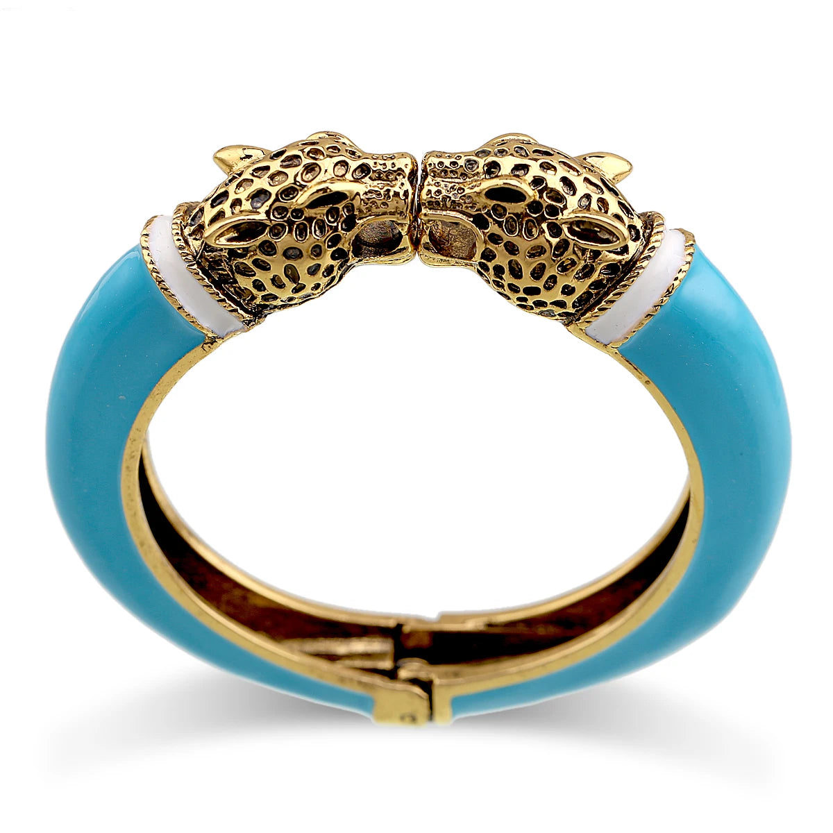 Double Leopard Head Enamel Cuff Bracelet for Women