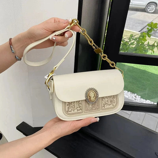 2025 Unique Chain Shoulder Strap Design with Dark Flower Pattern, Exquisite and Elegant Women's Single Shoulder Crossbody Bag
