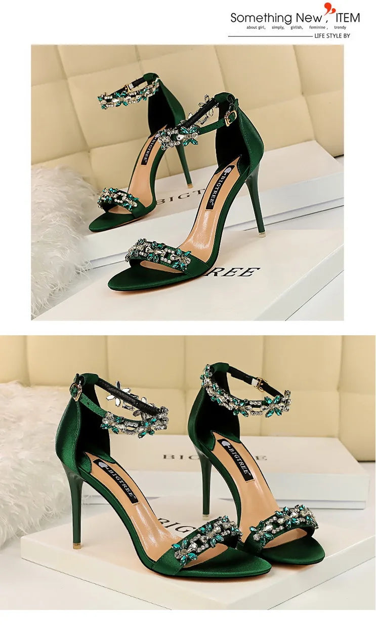 Rhinestone Open Toe Stiletto Heel Sandals for Women