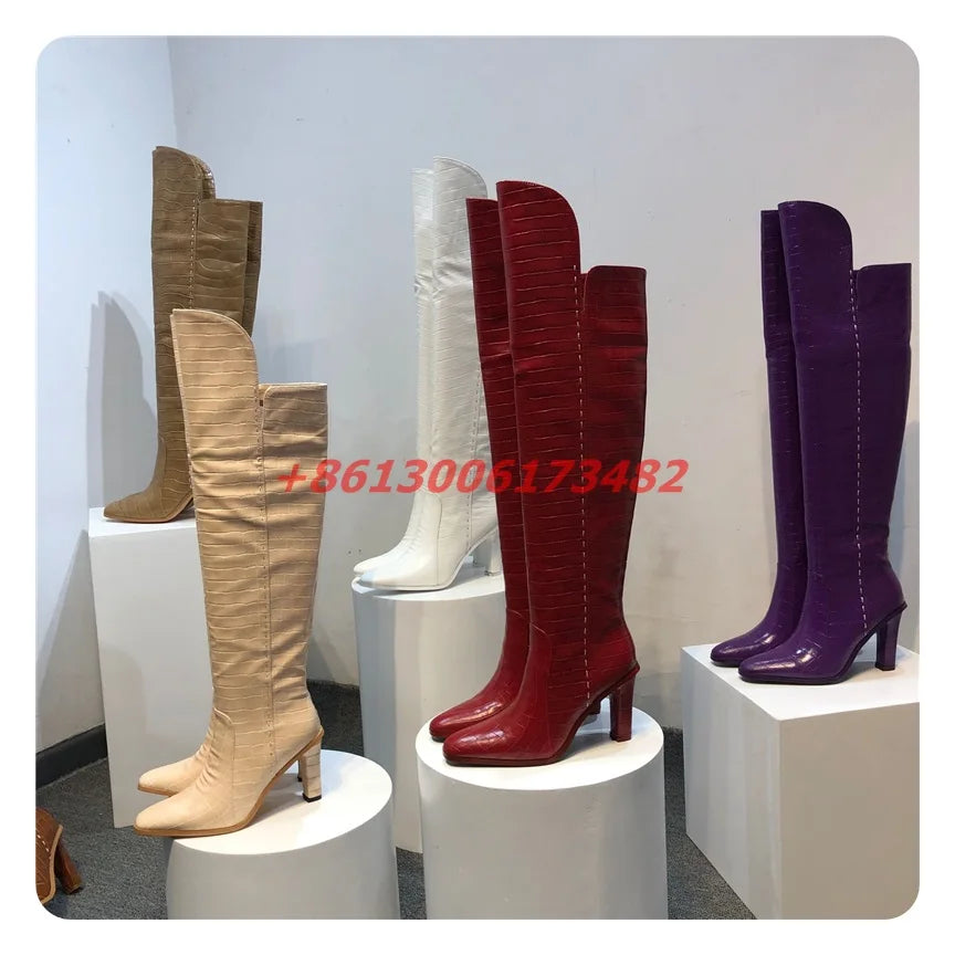 Fashion Winter Chunky Heel Over The Knee Boots For Women