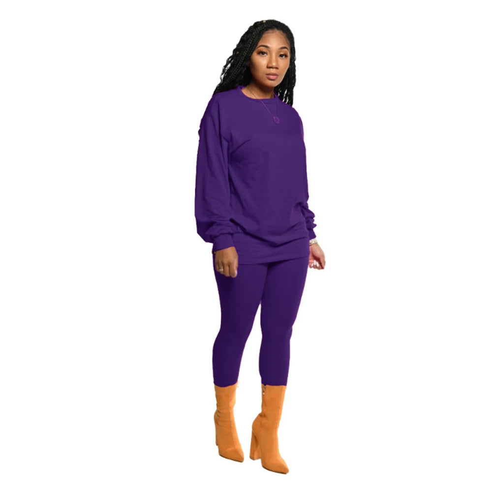 Casual Knit Sweater Top and Pencil Pants Set for Women