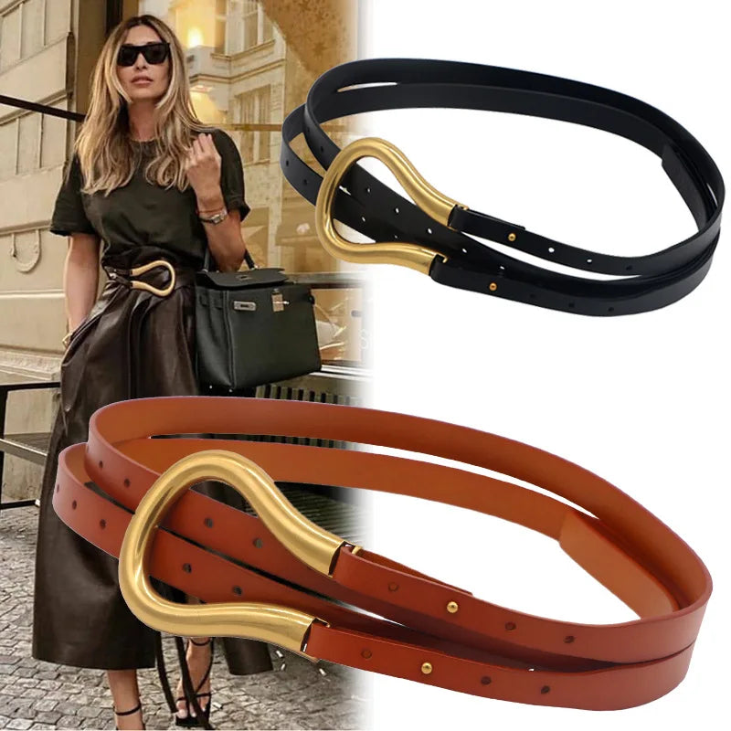 Fashion Leather Horseshoe Buckle Slim Belt for Women