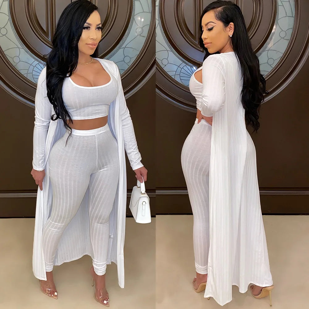 Slim Knit Three Piece Summer Lounge Outfit Set for Women