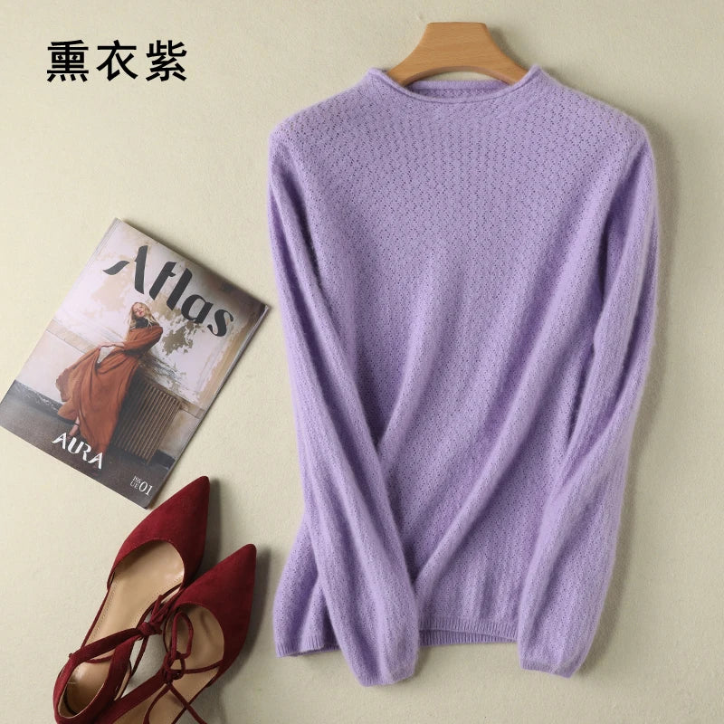 Hollow Knit Cashmere Long Sleeve Sweater for Women
