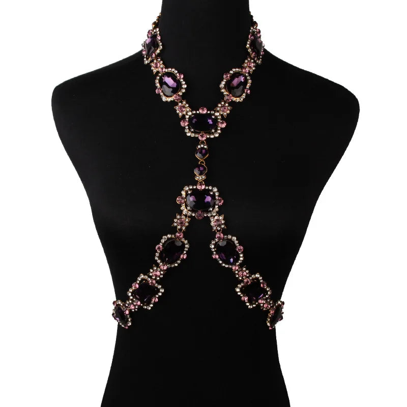 Long Crystal Rhinestone Body Chain Necklace for Women