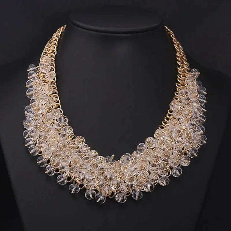 Rhinestone Crystal Statement Bib Necklace for Women