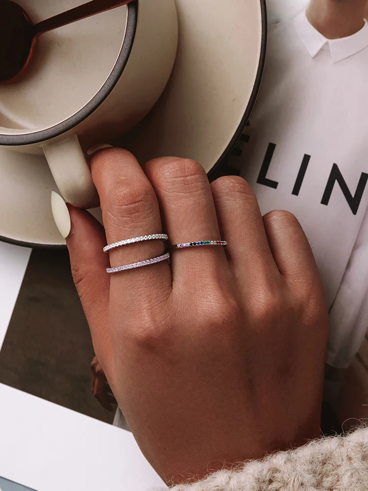 Gold Plated Simulated Diamond Stackable Rings for Women