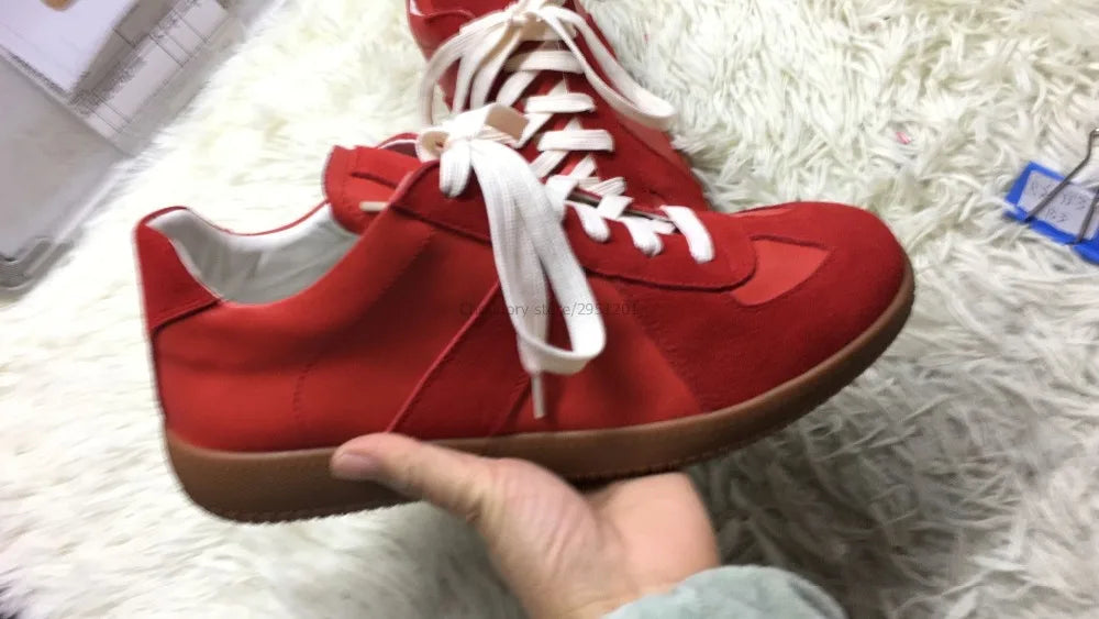 Elegant High Quality Red Leather Lace Up Low Top Running Shoes For Men