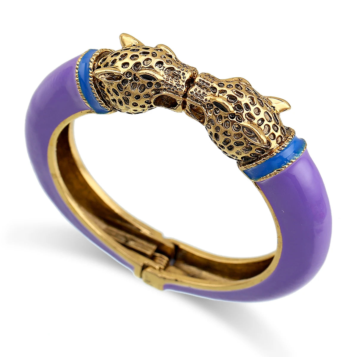 Double Leopard Head Enamel Cuff Bracelet for Women