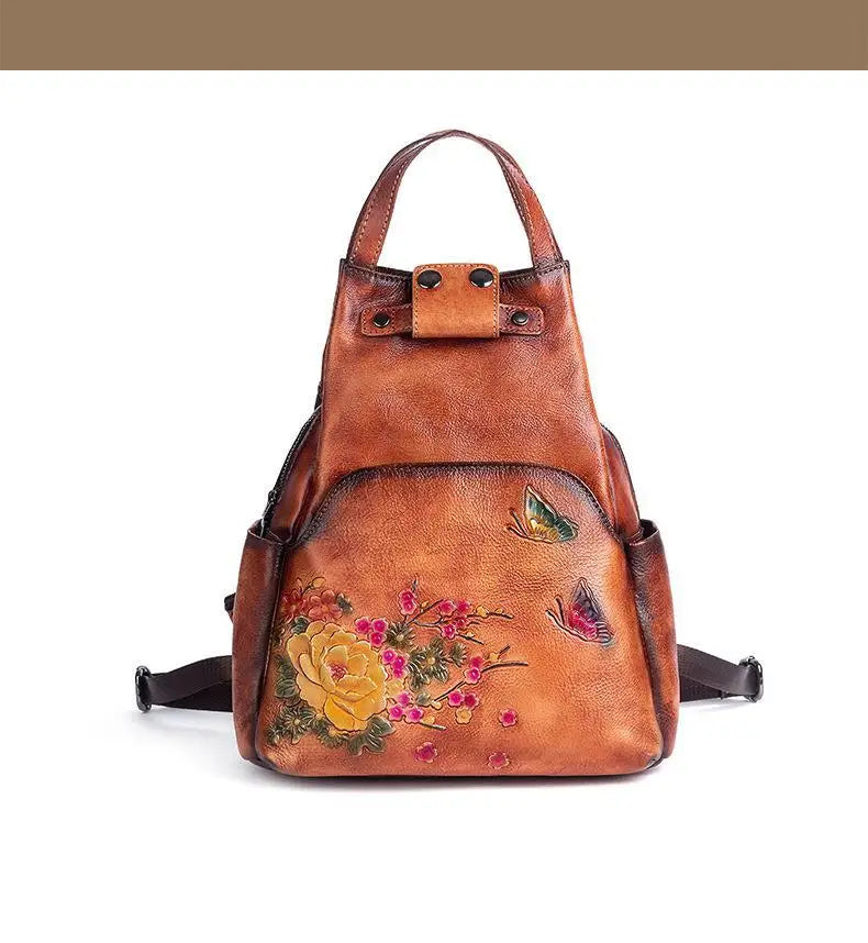Genuine Leather Embossed Vintage Shoulder Bag for Women
